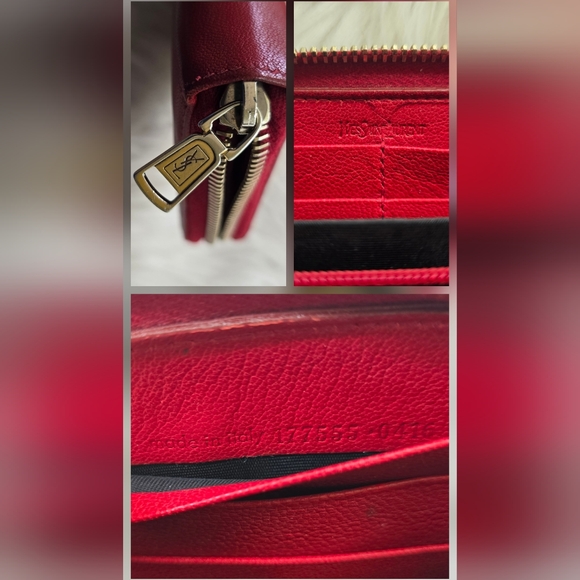 YSL Red Leather Zip-Around Signature Logo Wallet - Picture 12 of 17